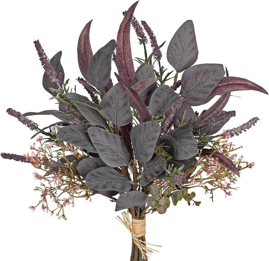 Allecto Plus Kunsttakken Eucalyptus Decoratie 48 cm Paarse Kunstbloemen Kunstplanten Takken Vaas Tafel Bruiloft Decoratie Bloemstuk Bruidsboeket