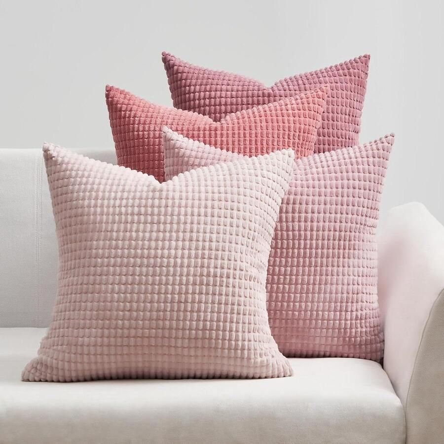 Allecto Plus Kussensloop 50x50 cm roze set van 4 Corduroy Korrelig Kleurverloop Kussenovertrek Decoratieve Kussensloop Bankkussens voor Bank Slaapkamer Woonkamer Balkon Kinderen Pluizig