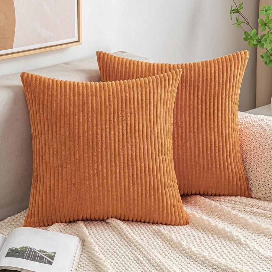 Allecto Plus Kussensloop Herfst Ribfluweel Corduroy Decoratief Zachte Sierkussenovertrekken 40x40 cm Verbrand Oranje Woonkamer Slaapkamer Bank Stoel