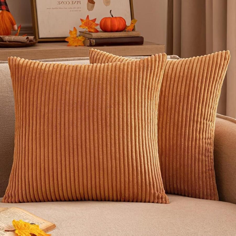 Allecto plus Kussensloop Herfst ribfluwelen decoratieve sierkussens zachte sierkussenovertrekken bank stoel 45 x 45 cm verbrand oranje thuis slaapkamer