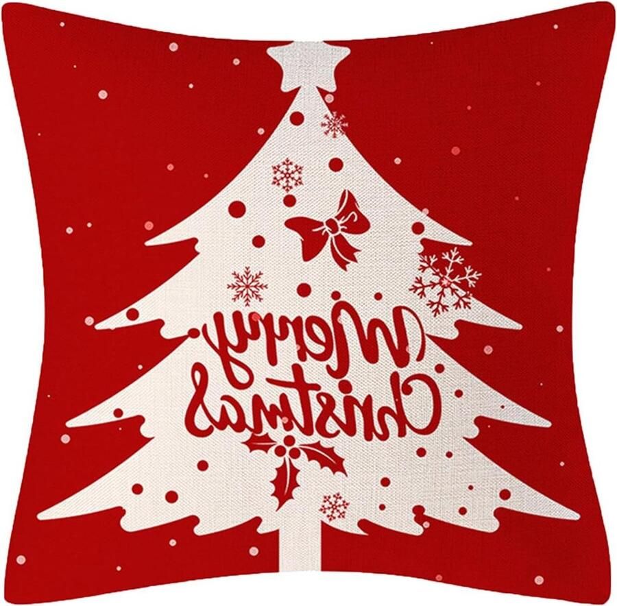 Allecto Plus Kussensloop Kerst 45 x 45 cm Winter Decoratief Linnen Kussenhoes Bank Woonkamer Kerstdecoratie Hoofdkussen Rood Groen Kerstcadeau