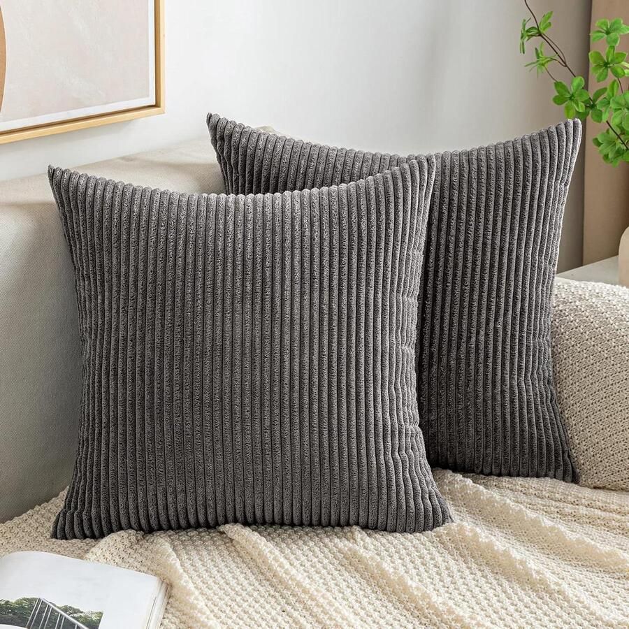Allecto Plus Kussensloop ribfluweel 45 x 45 cm grijs voor bank en stoel in thuis slaapkamer Sofakussen decoratie met corduroy stof