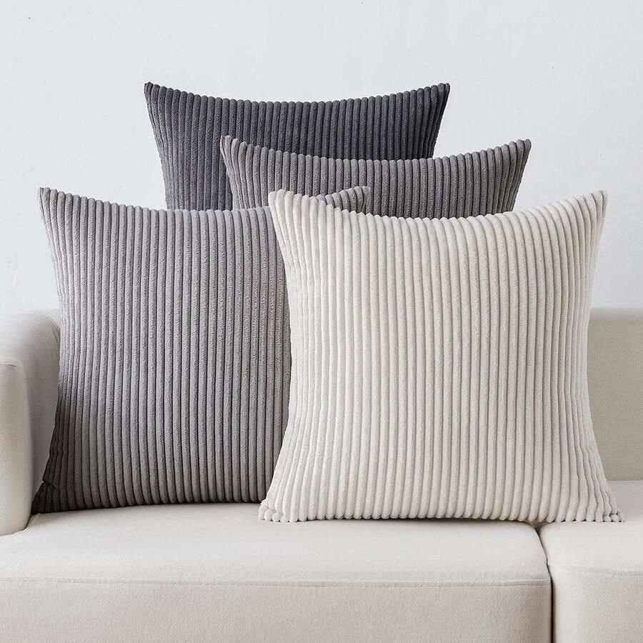 Allecto Plus Kussensloop Set van 4 Ribfluwelen Sierkussens Corduroy Decoratieve Sierkussenovertrekken Zachte Kussens voor Bank en Stoel Thuis en Slaapkamer Donkergrijs 40 x 40 cm Serie
