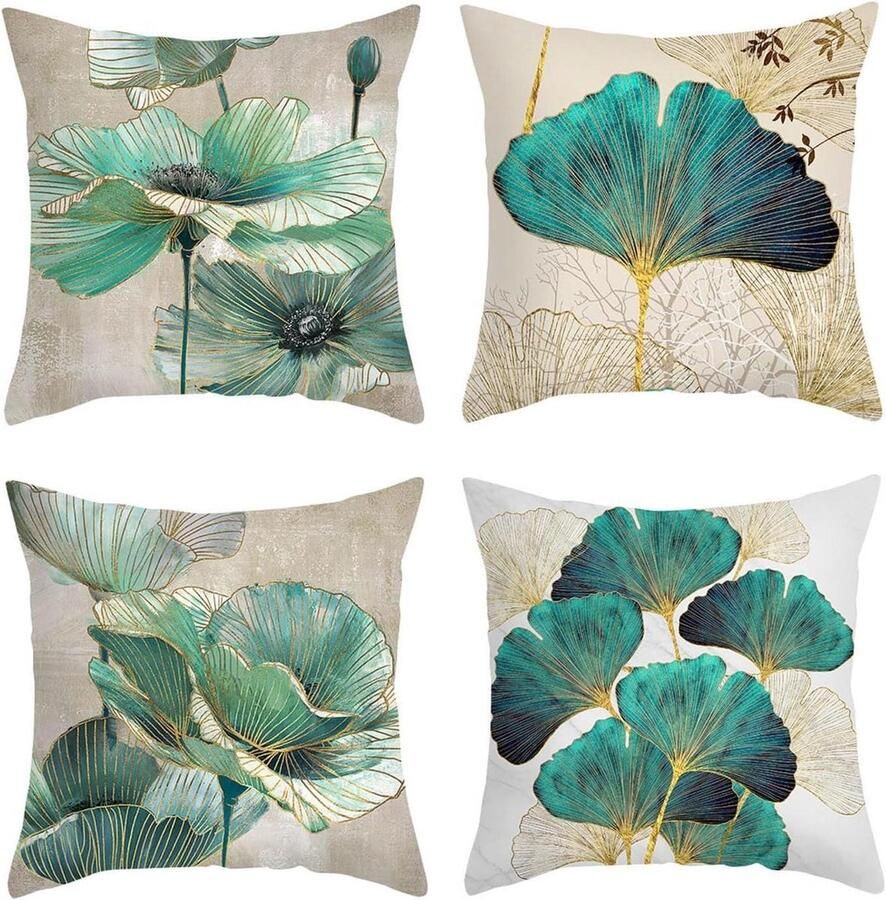Allecto Plus Kussensloop Set van 4 Retro Kussenslopen 45 x 45 cm Pluche Ritssluiting Decoratief Kussen Alle Seizoenen Bank Hoesjes