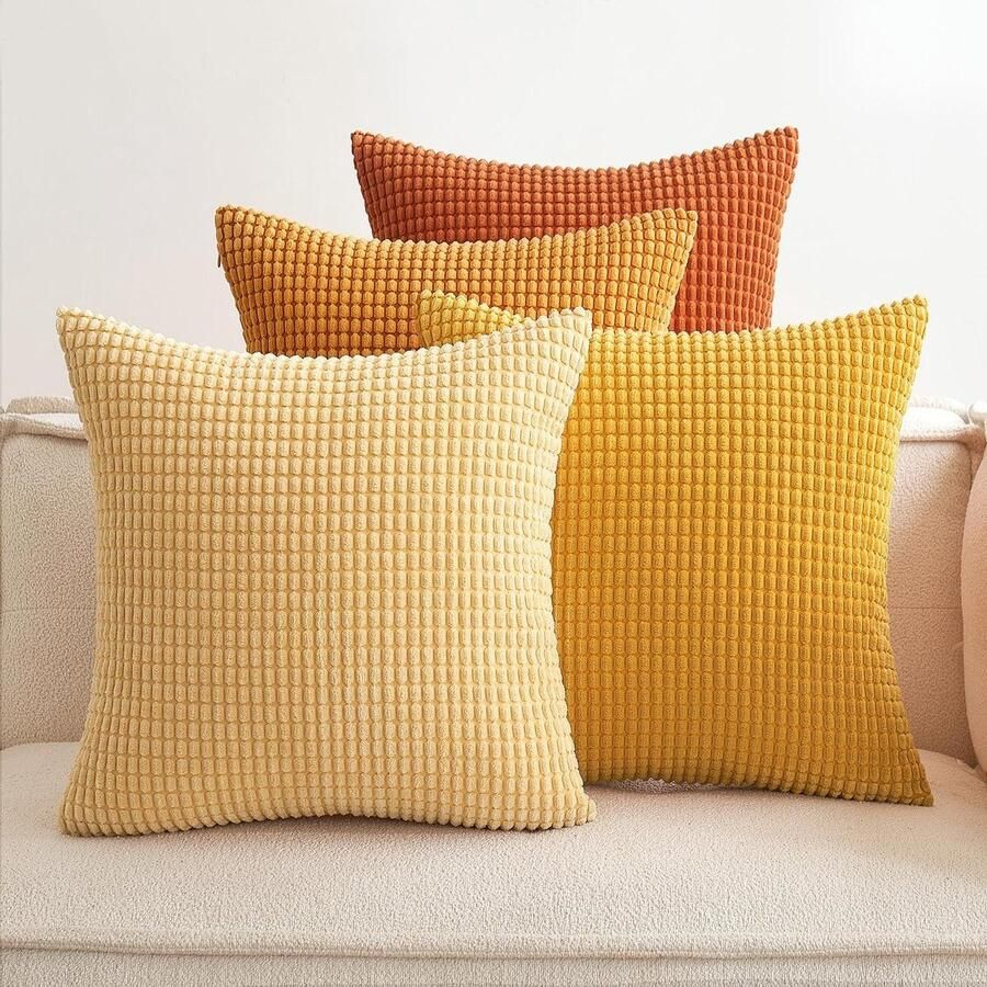 Allecto Plus Kussensloop set van 4 Sierkussens Granulaat Sofakussen Zachte kussenslopen Kussenovertrek Sierkussen voor Bank Woonkamer Oranje 40 x 40 cm