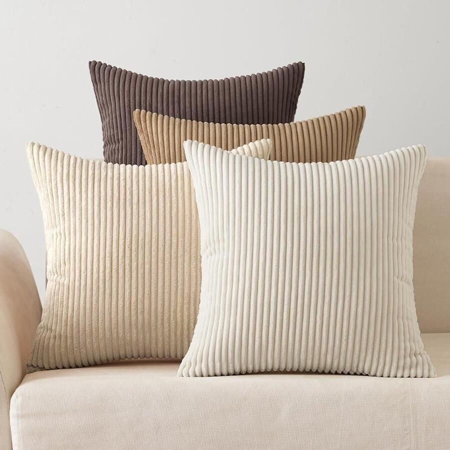 Allecto Plus Kussenslopen ribfluweel 4 stuks 45 x 45cm decoratief modern comfortabel bruin slaapkamer & slaapbank