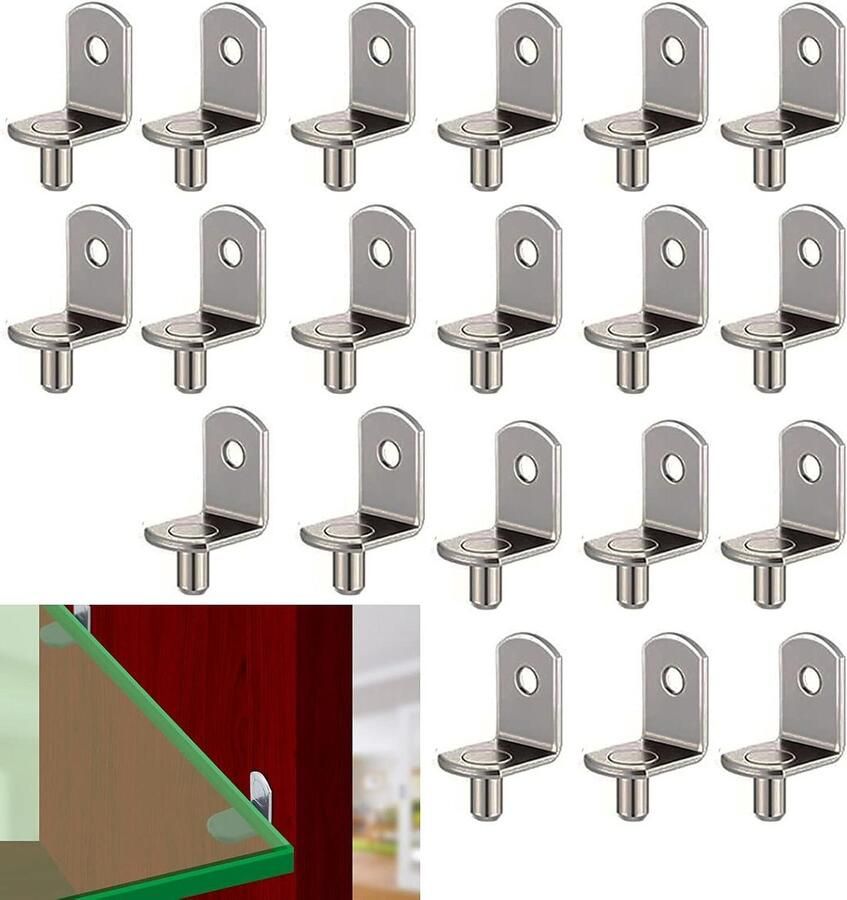 Allecto Plus L-vormige metalen hoekbeugels voor keukenkast 90 graden set van 20 stuks planksteunen vloerdragers boekenrek kast steunen vernikkelde plankdrager inlegplankhouder met gat 6mm metaal