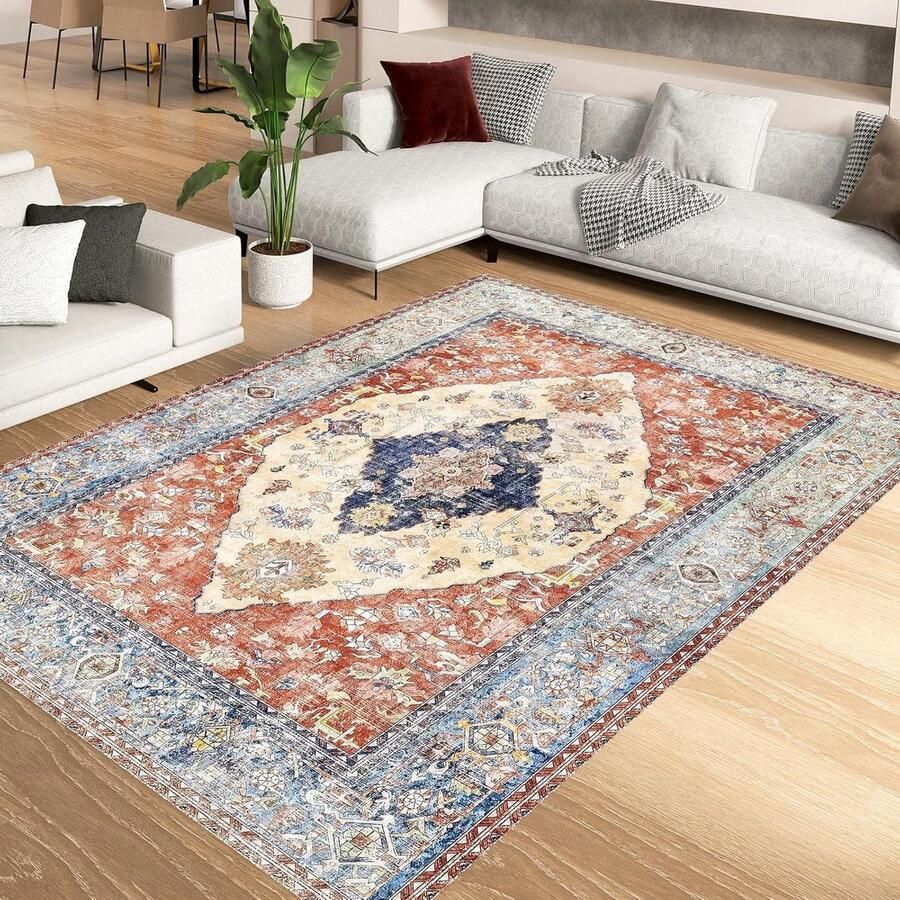 Allecto Plus Laagpolig vloerkleed wasbaar antislip Perfect voor woonkamer en slaapkamer Duurzaam polyester Onderhoudsvriendelijk Vintage design 140 x 220 cm