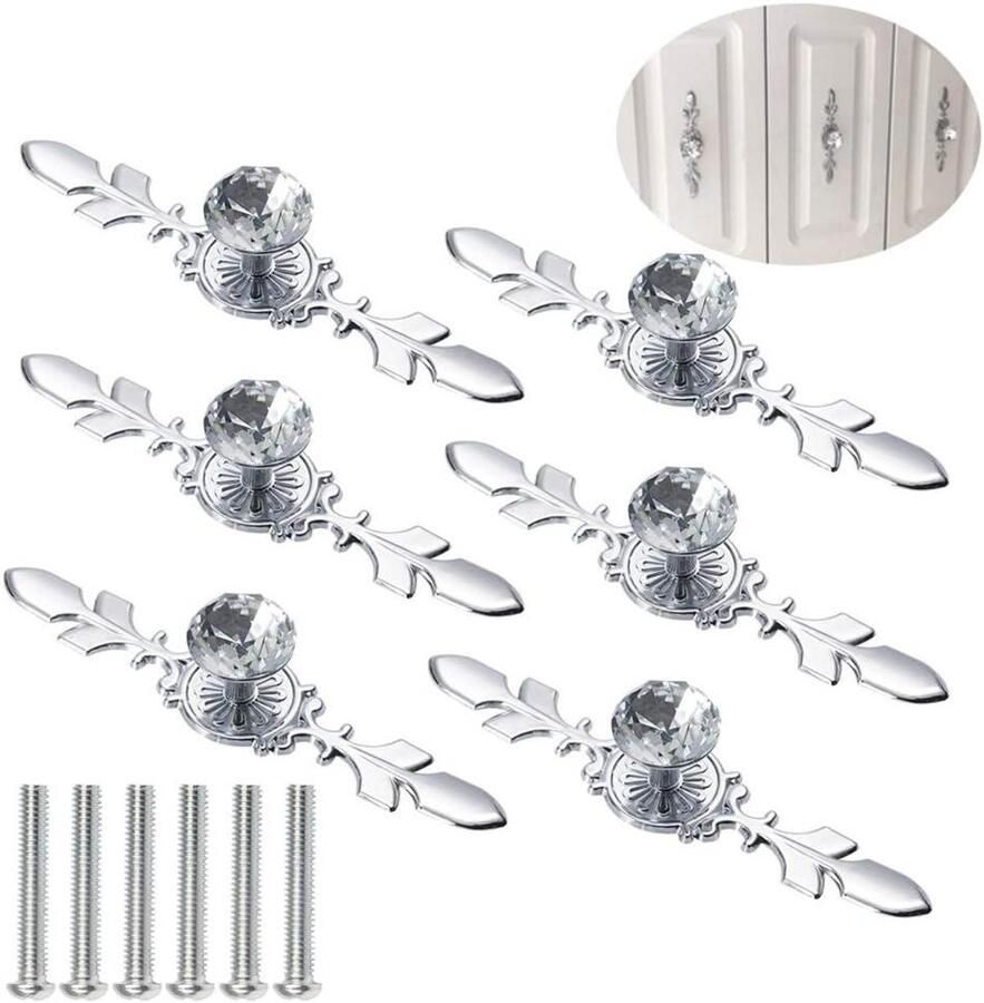 Allecto Plus Lade knoppen 6 Pack 116mm Crystal Diamond Shape Lade Pull handvat kast Meubels knoppen met schroeven - Foto 2