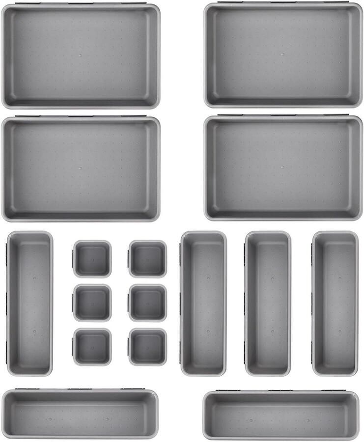 Allecto Plus Lade-organizer Set van 16 stuks in 3 maten Opbergbox voor Keuken Badkamer en Garage Make-up Gebruiksvoorwerpen en Garagereedschap Opberger