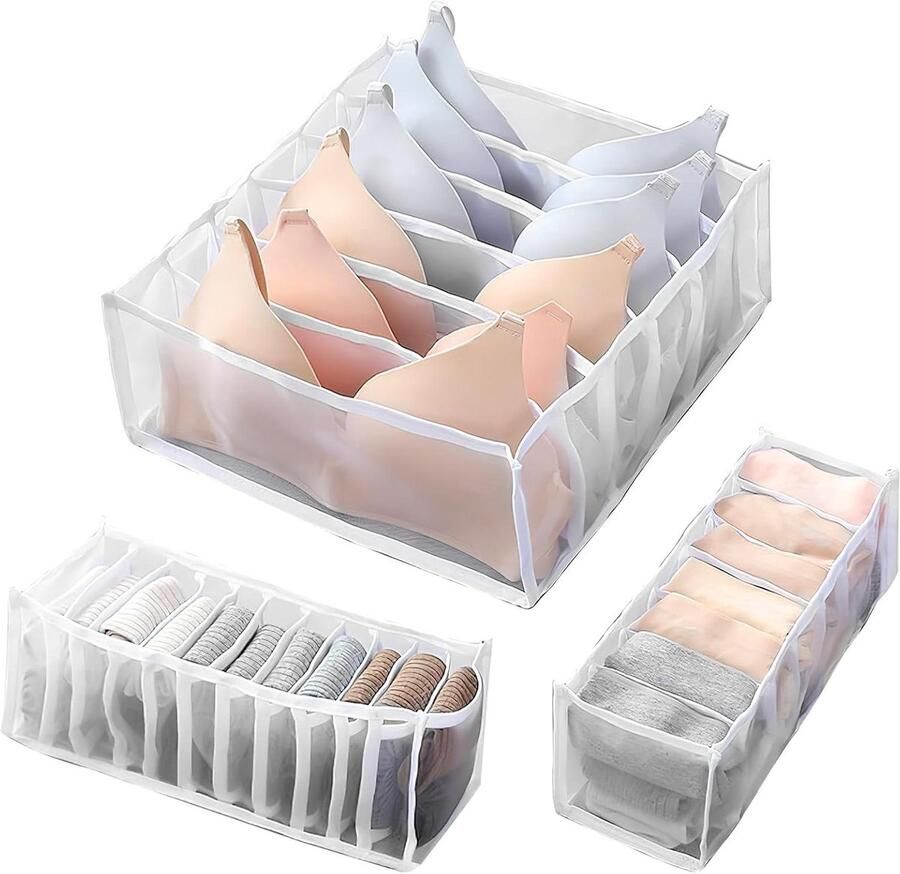 Allecto plus Lade-organizer voor ondergoed sokken en beha 3 stuks opvouwbare kastorganizer met mesh-rooster