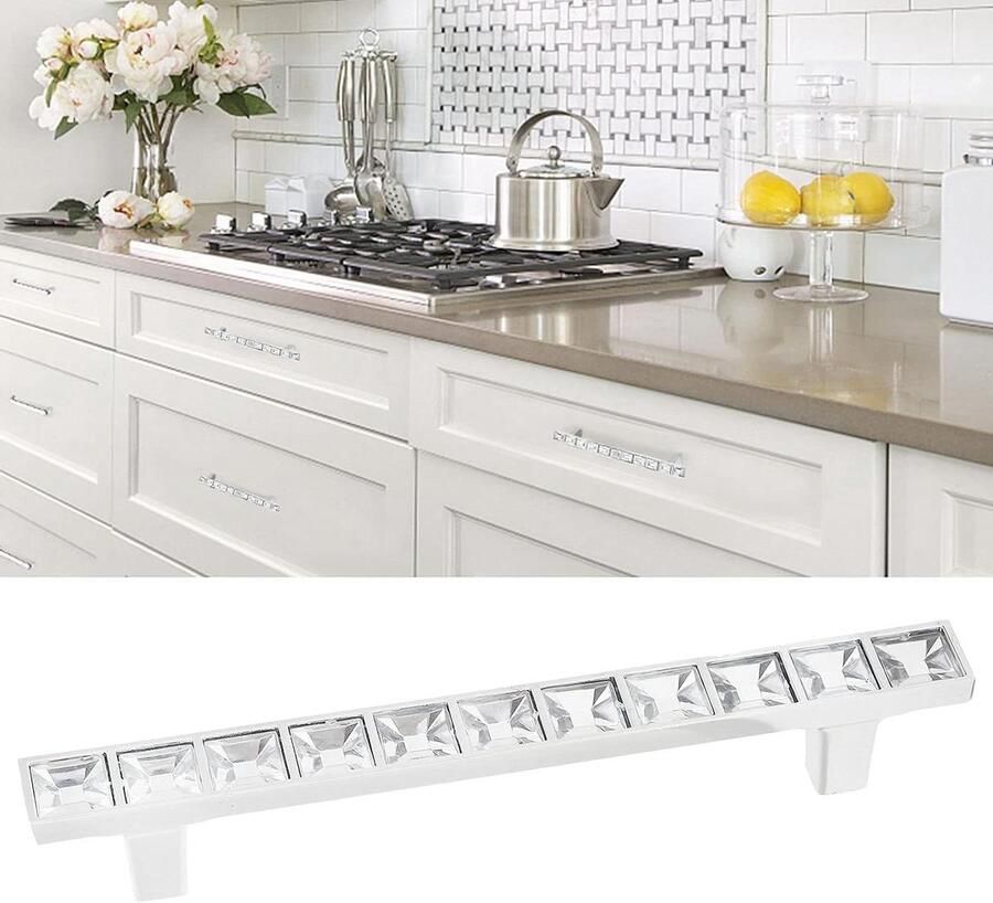 Imperiaal Zilver Bling Crystal Deurknoppen Trekt voor Ladekast Dressoir Garderobe Set van 10