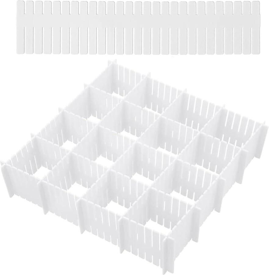 Allecto plus Ladeverdeler 20 stuks verstelbaar wit ladeverdelers ondergoedorganizer