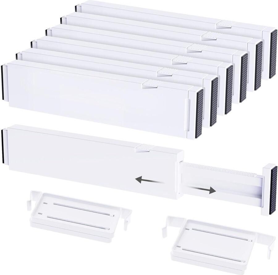 Allecto Plus Ladeverdelers 6 Pack van Plastic 6 cm Hoog Verstelbaar 28-43 cm voor Kleding en Make-up Organisatie in Slaapkamer Badkamer Keuken en Kantoor