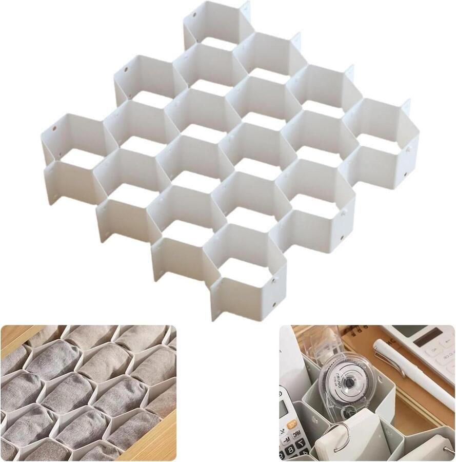 Allecto Plus Ladeverdelers 8 Stuks Honingraat voor Kledingkast Kousen Sieraden Riemen Stropdassen Make-up (Wit)