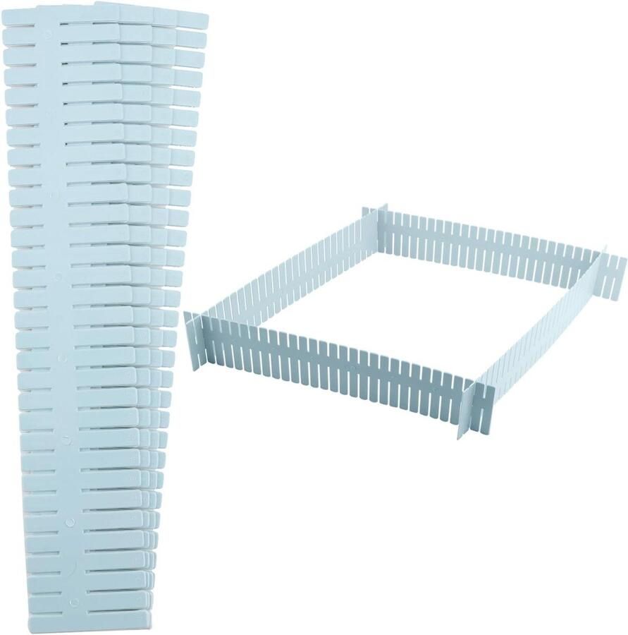 Allecto Plus Ladeverdelers Blauw 60 stuks Verstelbaar 37 cm x 7 cm Kunststof Raster Doe-het-zelf Sokken Ondergoed Make-up Nagellak