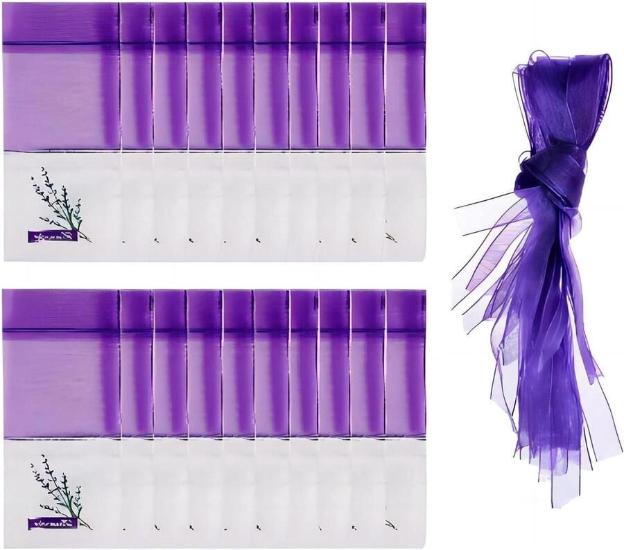 Allecto Plus Lavendelzakjes 20 stuks voor kledingkast Geurzakjes met lavendel Paars trekkoord Gaas katoen Voor specerijen en kruiden