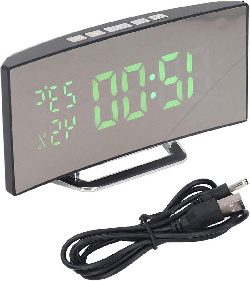 Allecto Plus LED digitale klok met grote cijfers 12 24 uur bureau tafelklok energiebesparend USB-batterijvoeding 3 helderheidsniveaus nachtlamp slaapkamer groen licht