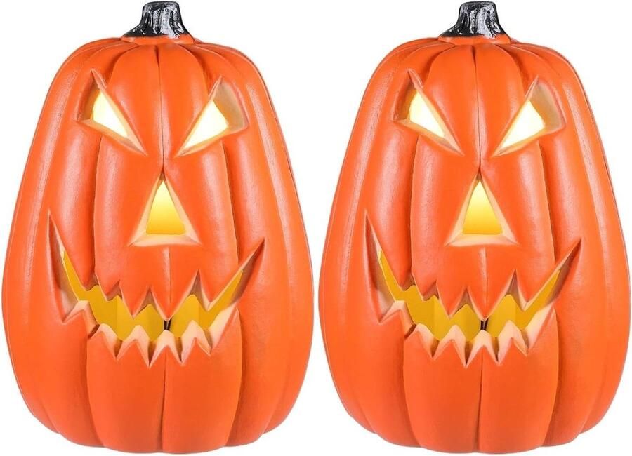 Allecto Plus LED Pompoen Lamp Halloween Decoratie Set van 2 Voor Buiten en Binnen Geschikt voor Thuisfeesten Halloween Verlichting voor Sfeervolle Decoratie