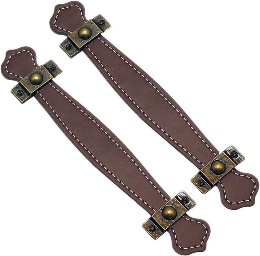 Allecto Plus Lederen Handgrepen voor Koffers en Lades Vintage Design Set van 2 Lichtbruin Decoratieve Booggrepen