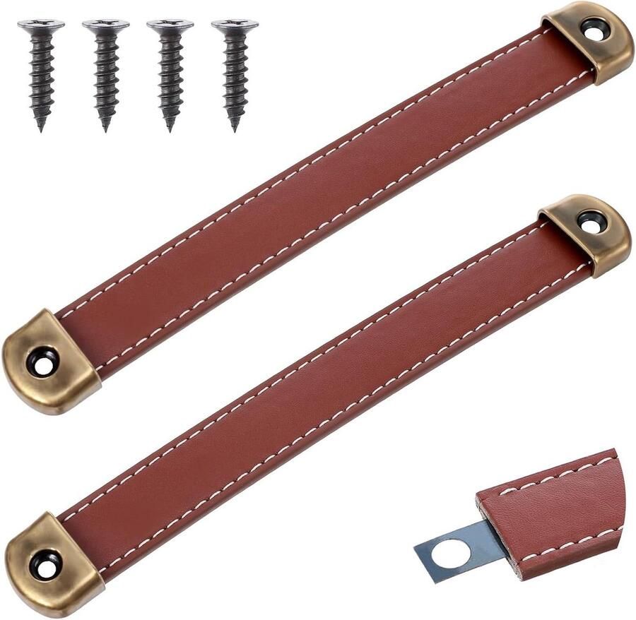 Allecto Plus Lederen handvat kast trekt 1708 cm 2 stuks Vervanging voor vintage lade dressoir Bruin Inclusief bevestigingsschroeven