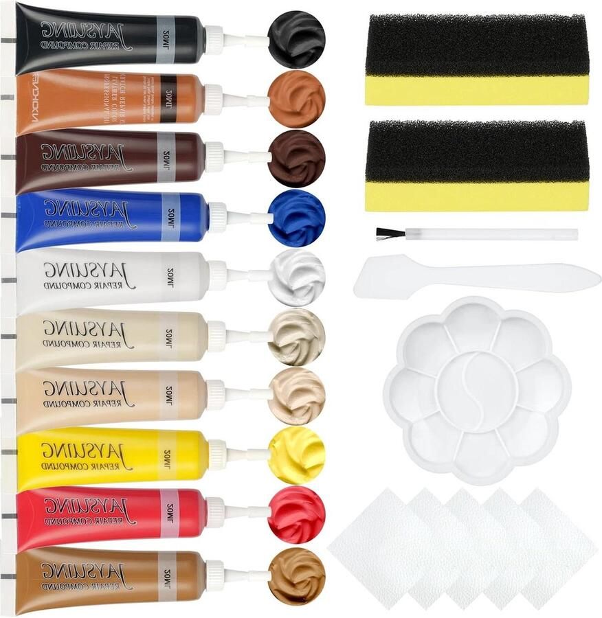 Allecto Plus Lederen reparatieset voor autostoelen Leer Reparatie Verf Gel Herstelset voor meubels banken boten en auto stoelen 10 kleuren beschikbaar