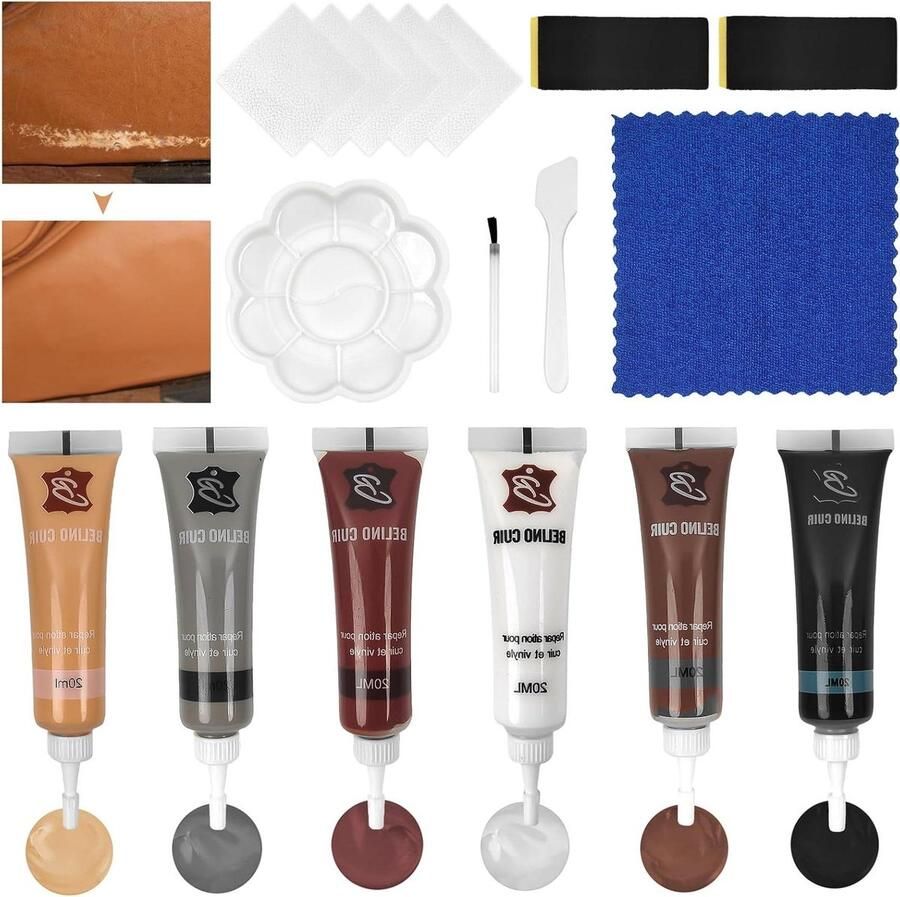 Allecto Plus Leer Reparatieset met 2 Sponzen 6 Kleuren Autostoelen en Banken Lederreparatie Schoenen en Mantels Dutch