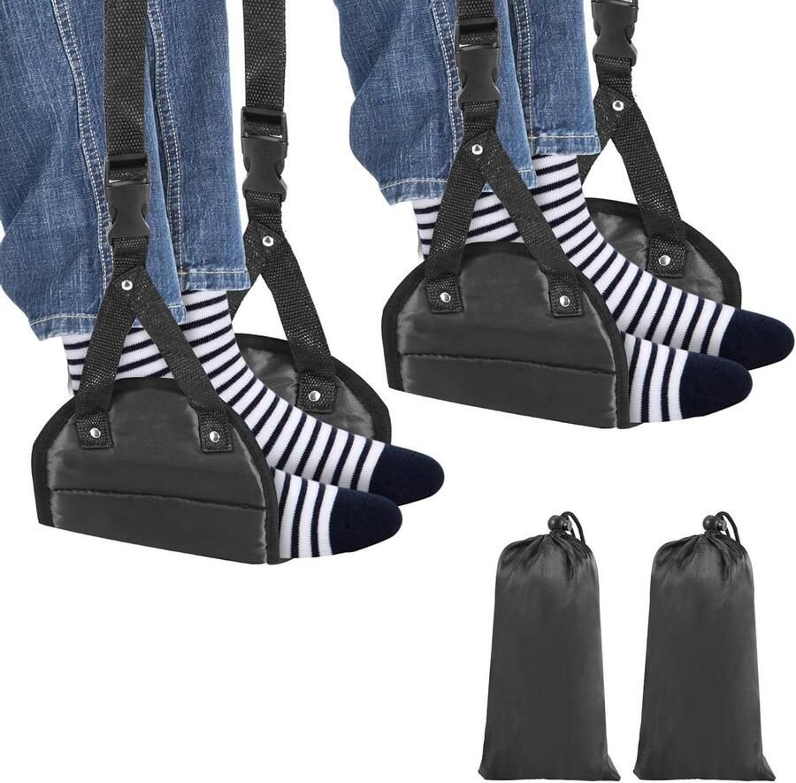 Allecto Plus Lengte Verstelbare Vliegtuig Voetsteun Hangmat Comfortabele Reisbenodigdheden voor Lange Vluchten 2-Pack