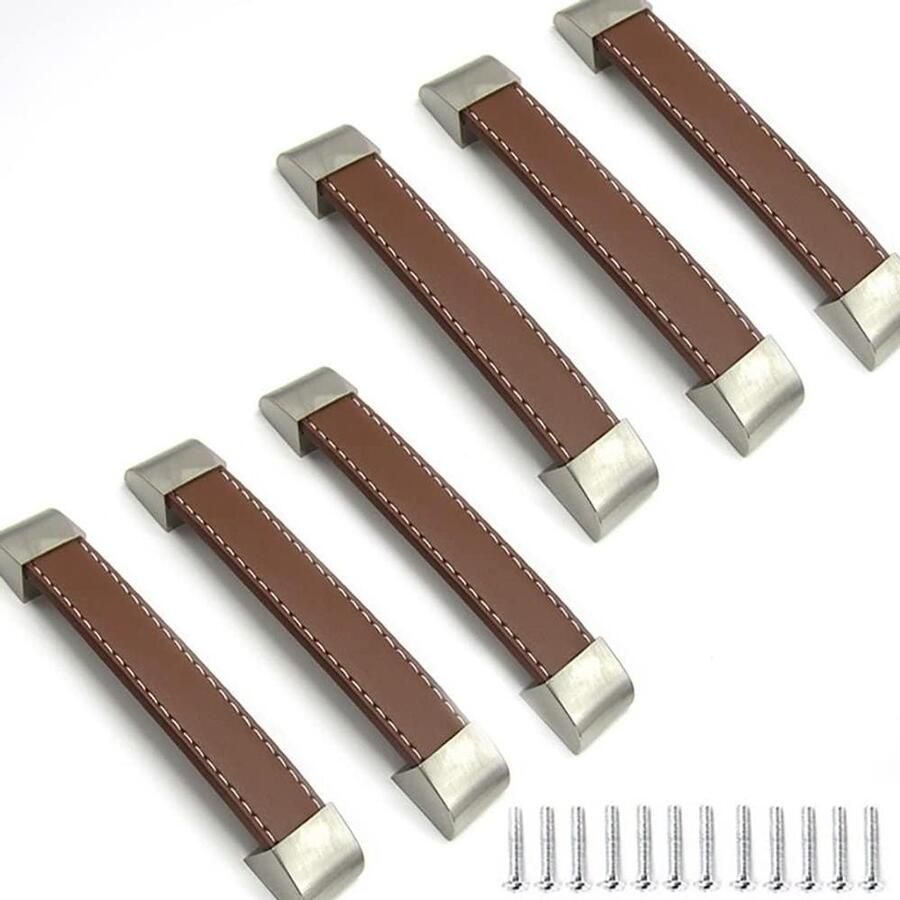 Allecto Plus Leren Handgrepen voor Kasten Set van 6 stuks Deurkast Handgrepen van Zacht PU-leer Geschikt voor Kastladen en Deurknoppen