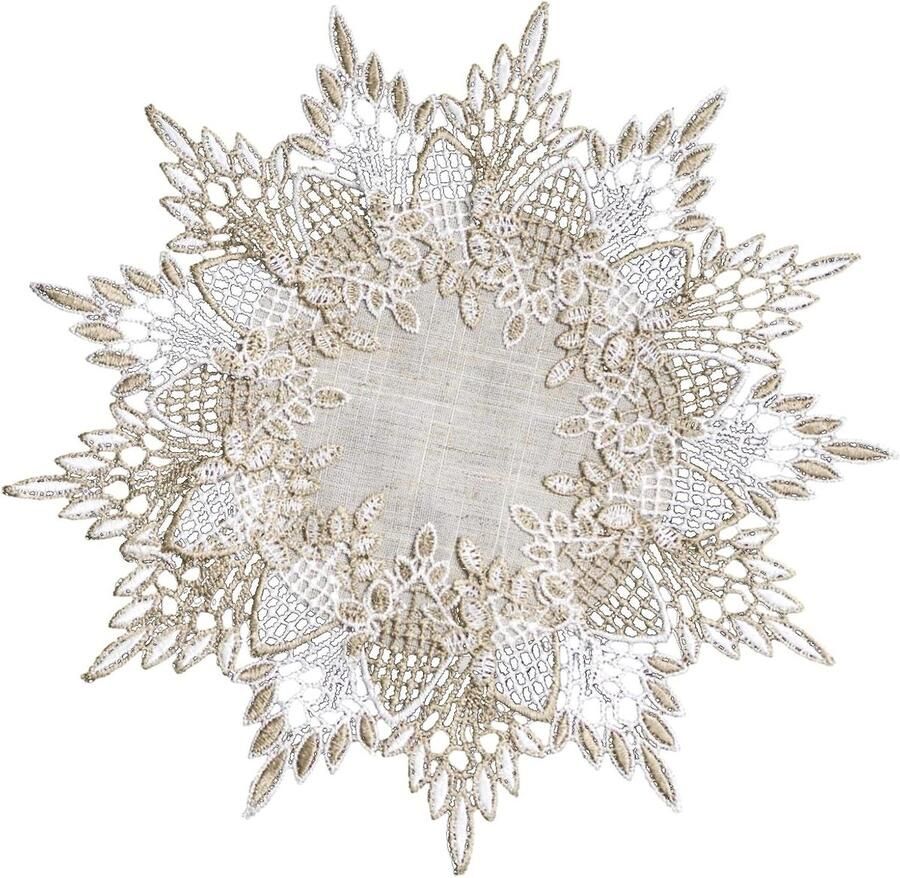 Allecto Plus Linnen doily 30 cm beige kanten rand tafelkleed eetkamer keuken ronde salontafel decoratie
