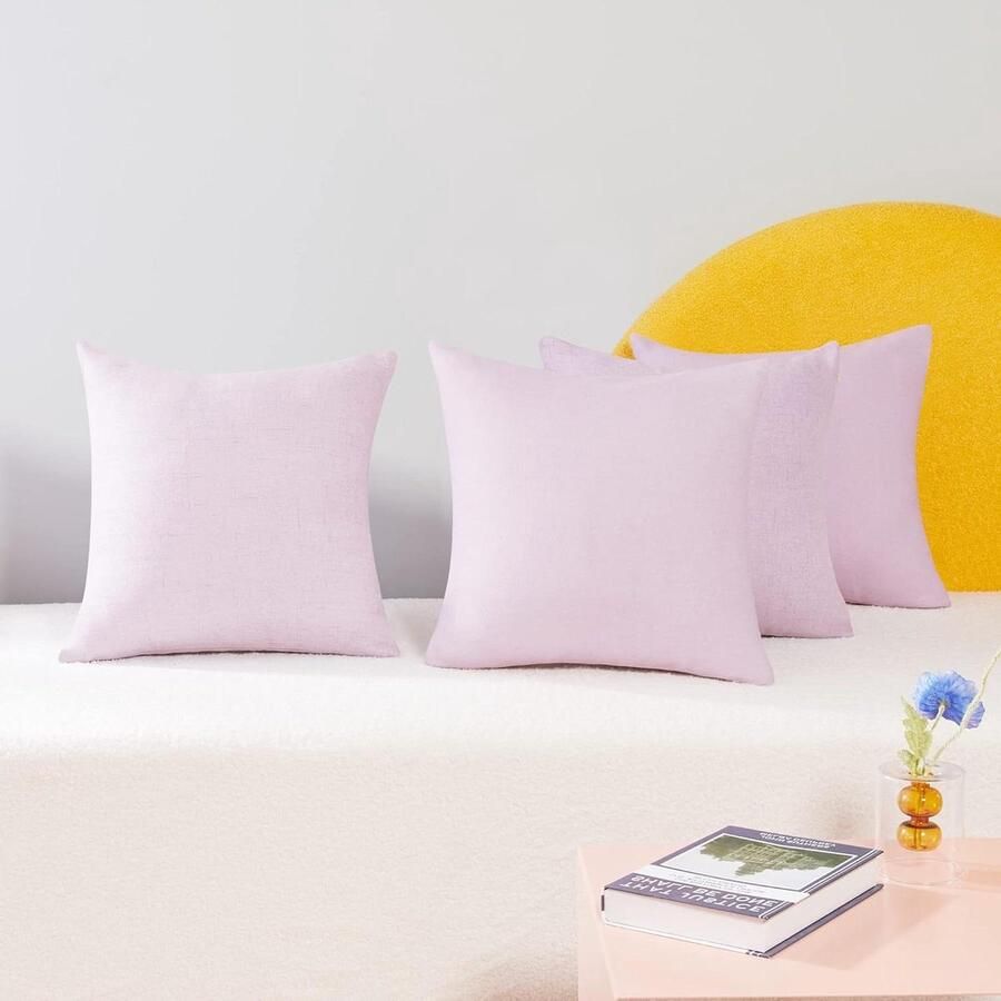 Allecto Plus Linnen Kussensloop met Verborgen Rits 45x45 cm Distel Set van 4 Vierkante Kussenovertrekken voor Bank in Woonkamer Zachte Kussenhoesjes met Ritssluiting