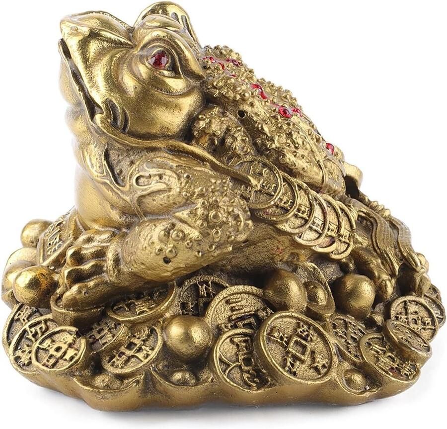 Allecto plus Lunar Fortune Frog in Silvertone for Prosperity Feng Shui Ornament Traditionele rijkdomsbrenger met 3 poten Bureau Decoratie