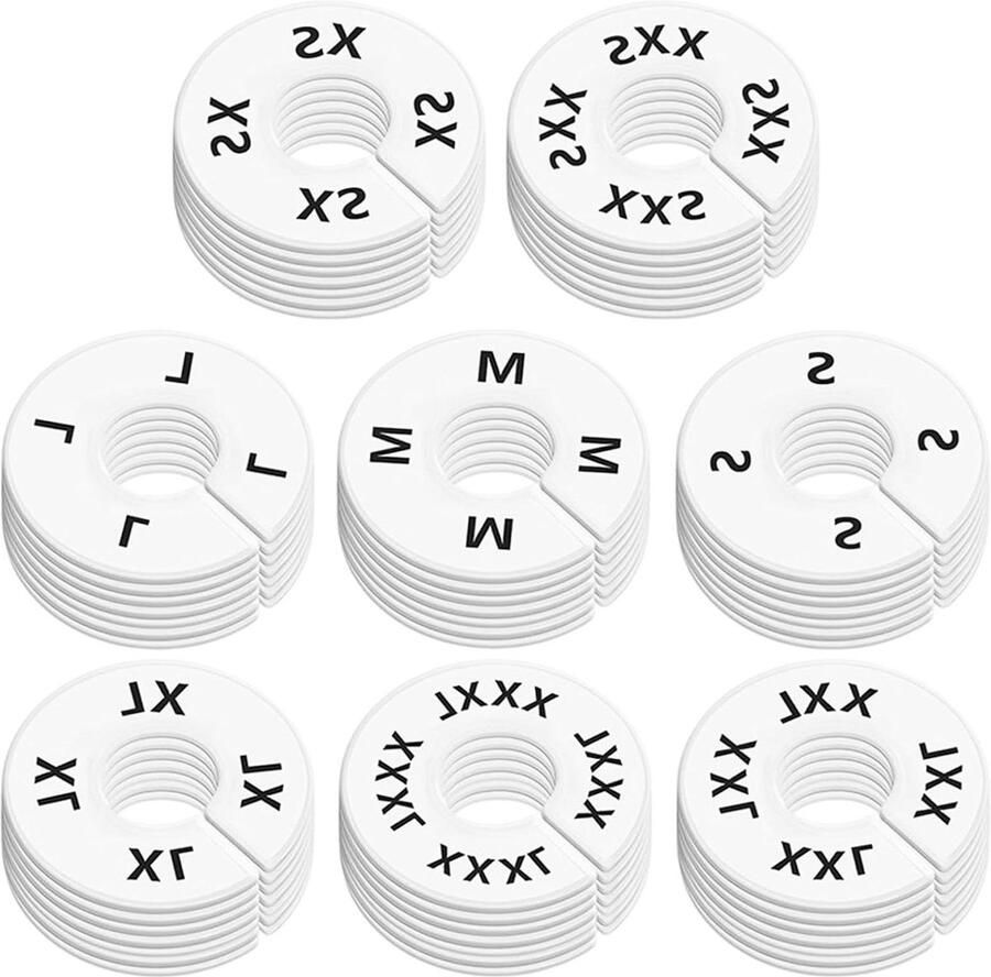 Allecto Plus Maatverdelers voor kledingstang 56 stuks Wit Voor het sorteren van kledingmaat Ø 9 cm buitenmaat Ø 3.5 cm binnenmaat