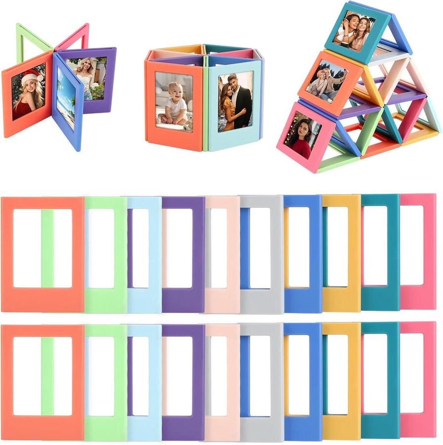 Allecto Plus Magnetische fotolijst set van 20 stuks 75 cm Kleurrijke kunststof fotolijsten Mini-fotolijsten voor koelkast en tafel Thuiskantoor decoratie