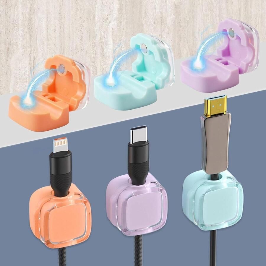 Allecto Plus Magnetische Kabel Organizer voor Bureau en Nachtkastje Set van 6 Stuks Kabelopberger voor Opladen