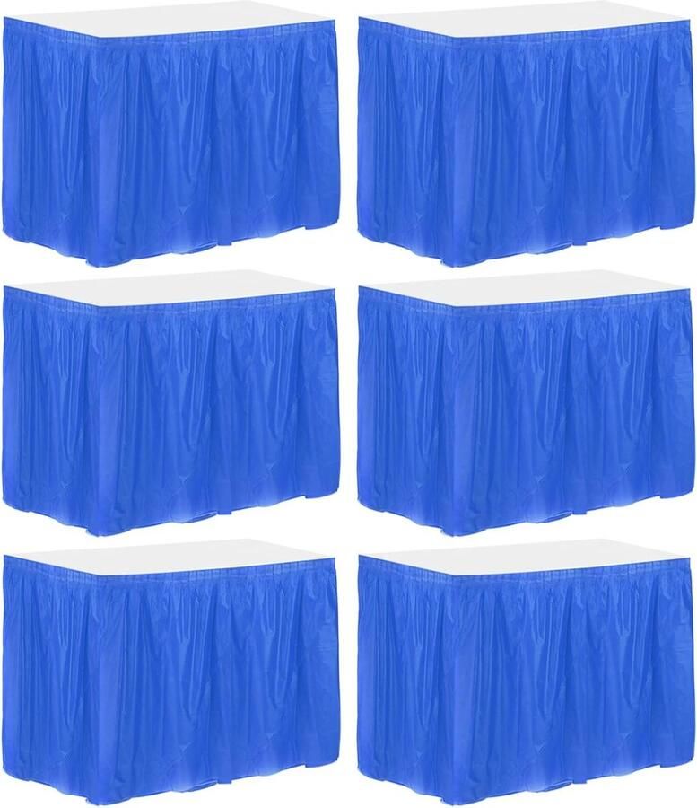 Allecto plus Marineblauwe kunststof tafelrokken voor rechthoekige tafels Set van 6 stuks 73 cm x 35 5 m Feestartikelen voor bruiloften verjaardagen Decoratieve wegwerptafelhoezen