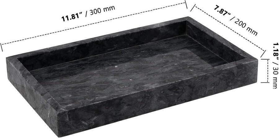 Allecto Plus Marmeren stenen lade in golf grijs design 30 x 20 cm Badkameropslag Decoratieve lade voor salontafel Toilettafel houder Natuurlijke uitstraling Handig voor gootsteen of aanrecht