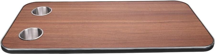 Allecto plus Massief Houten RV Tafelblad met RVS Bekerhouders 800x400 mm Voor Werk en Eten aan Boord Bruin Boot Jacht Camperdek