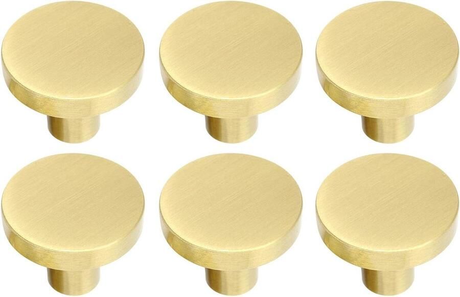 Allecto Plus Massief messing ronde kastknoppen Kastdeur handgreep Messing knop Inclusief schroeven Geschikt voor kledingkastdeuren en dressoirladen Set van 6 20 mm x 25 mm
