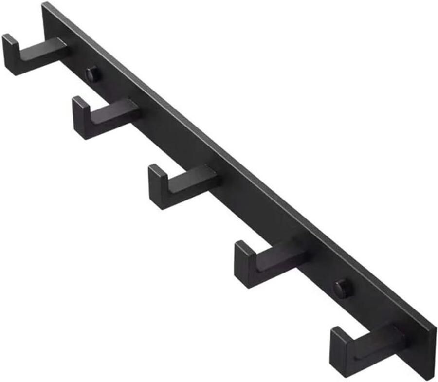 Allecto plus Mat Zwarte Aluminium Wandkapstok met 5 Haken voor Keuken Stijlvolle Boorhouder Georganiseerd Ophangen van Keukengerei