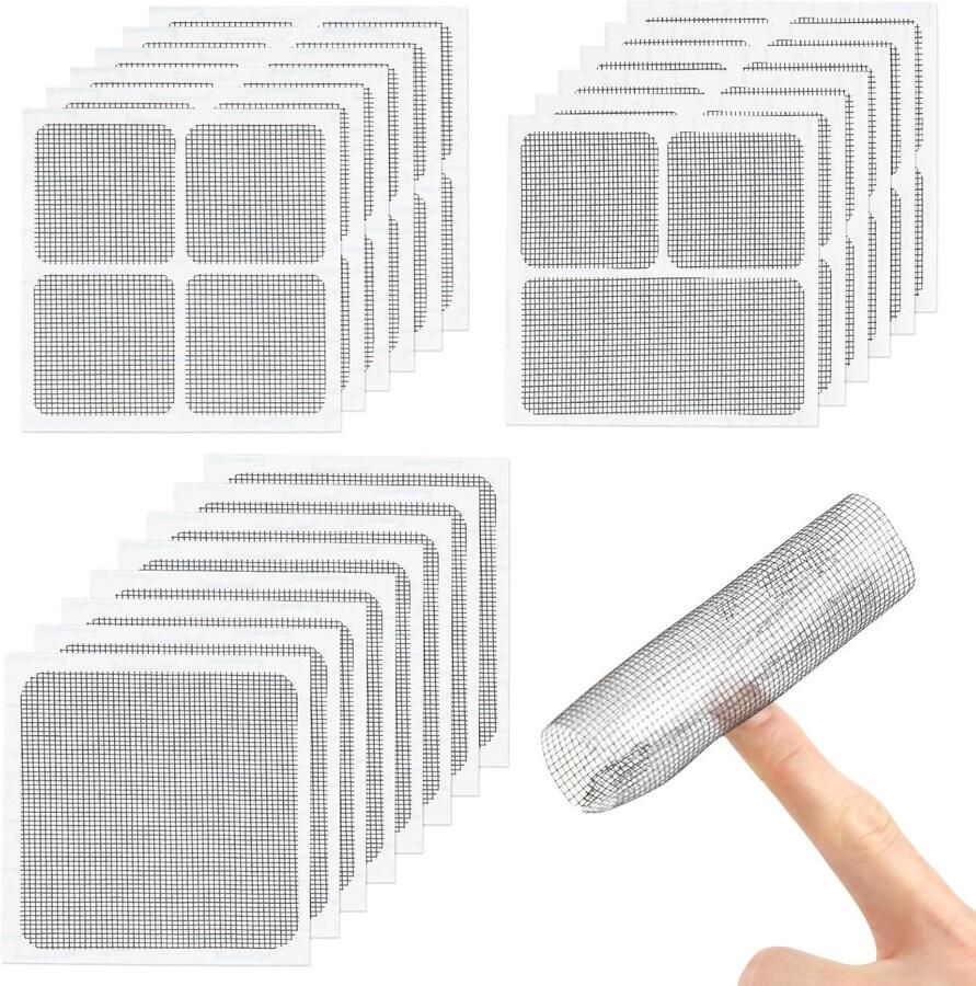 Allecto Plus Mesh Reparatie Patches voor Horren en Tenten Zelfklevende Gaasreparatietapes Glasvezel Bekleding Grijs 3 Maten Set van 20 Stuks