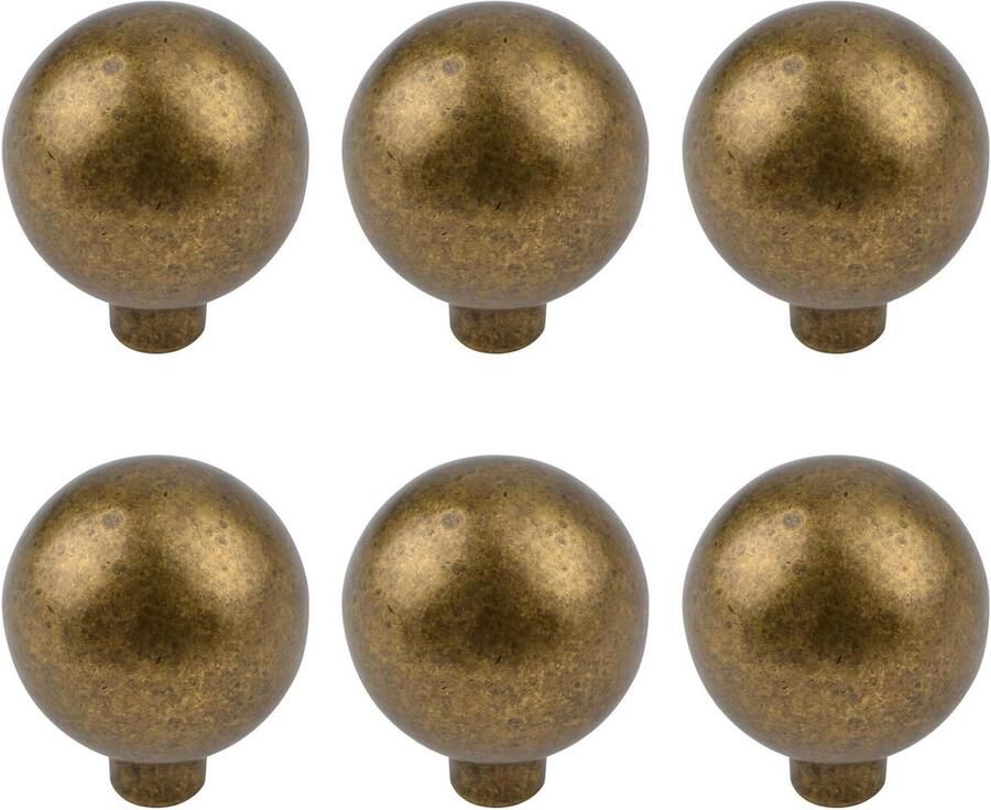 Allecto Premium Meubelknoppen Messing Zinklegering 6 Stuks Bolvormig Design Ladeknoppen voor Kasten Inclusief Schroeven