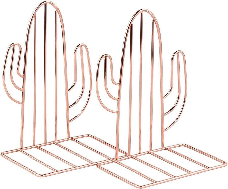 Allecto plus Metalen antislip Boekensteunen Cactus Boekenrek voor Kinderen Thuis Slaapkamer Bibliotheek en Kantoor Decoratieve Desktop Organizer (Roségoud)