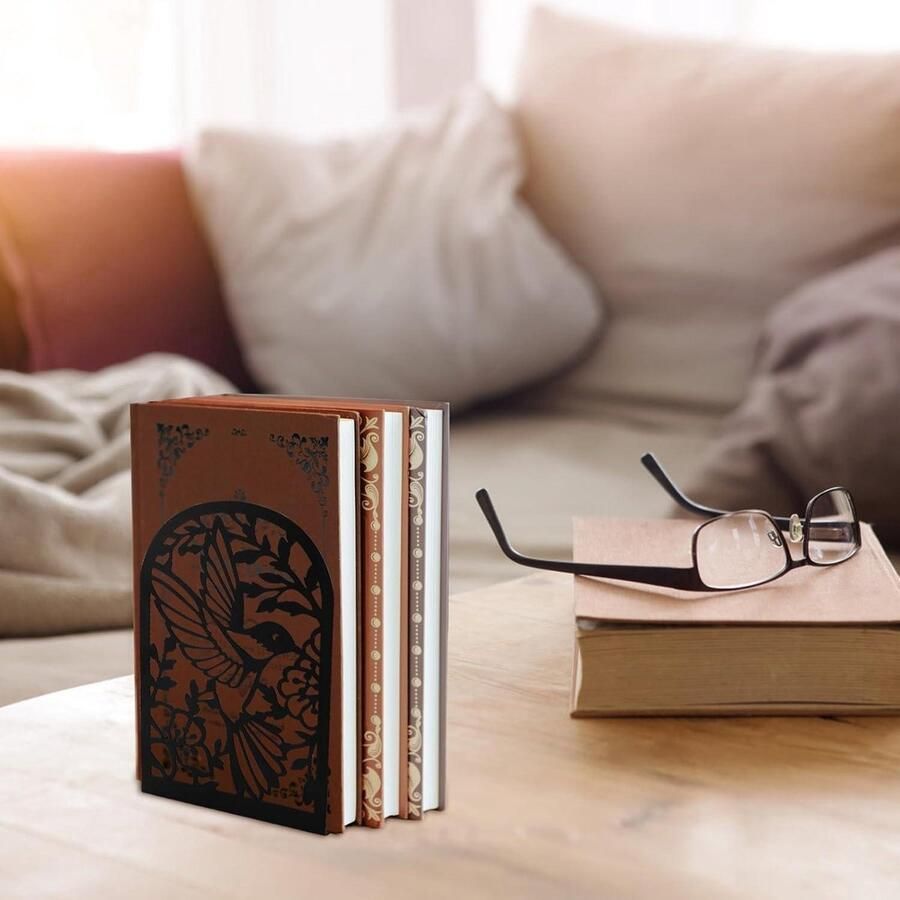 Allecto Plus Metalen Boekensteunen (2 Stuks) Zwarte Boekenkast Organiser voor School Thuis en Kantoor met Antislip Boekenstopper