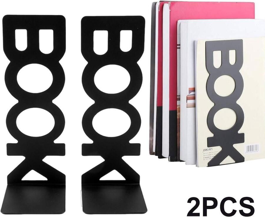 Allecto Plus Metalen Boekensteunen Boekenkast Accessoires Stevige Antislip Design Zwart School en Kantoor Benodigdheden