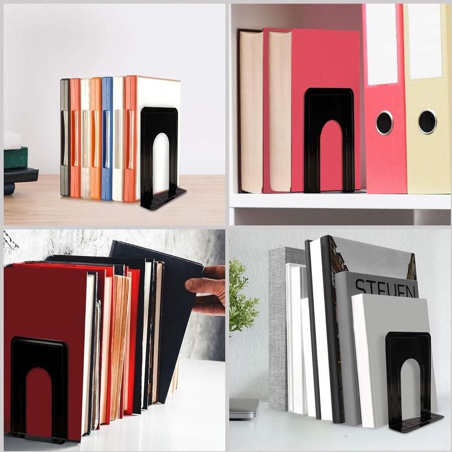 Allecto Plus Metalen Boekensteunen van Zware Kwaliteit voor Boeken en CD's Anti-Slip Beukensteunen Versteviging en Verdelers voor Planken Kantoor Bibliotheek Huis en School