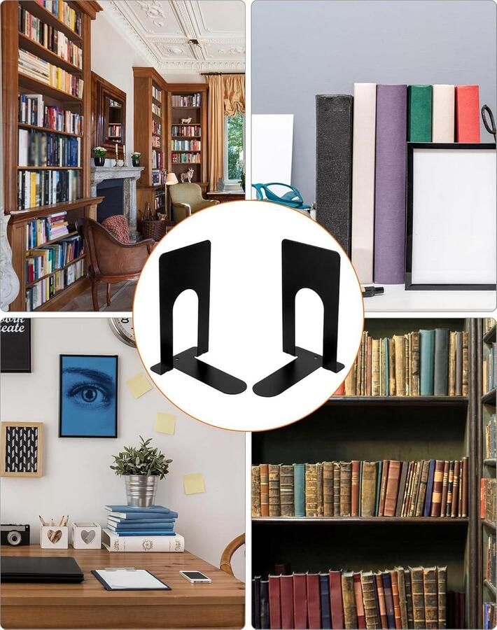 Allecto plus Metalen boekensteunen zwart 130 mm Set van 4 Voor kantoor bibliotheek en schoolbenodigdheden