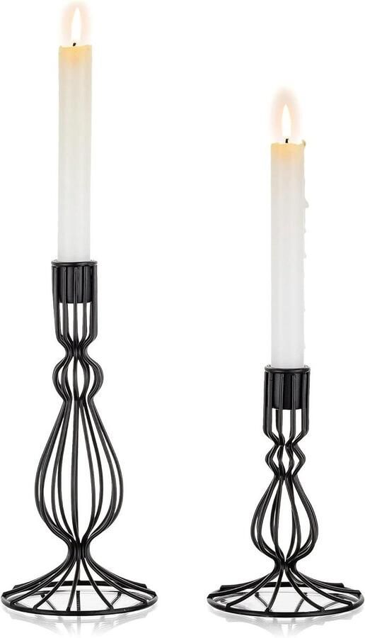 Allecto Plus Metalen Draad Kaarshouders voor Taper Kaarsen Decoratieve Moderne Kandelaar Mat Zwart Eettafel Centrumstuk voor Kerstmis en Halloween Diner Kaarsenstandaards