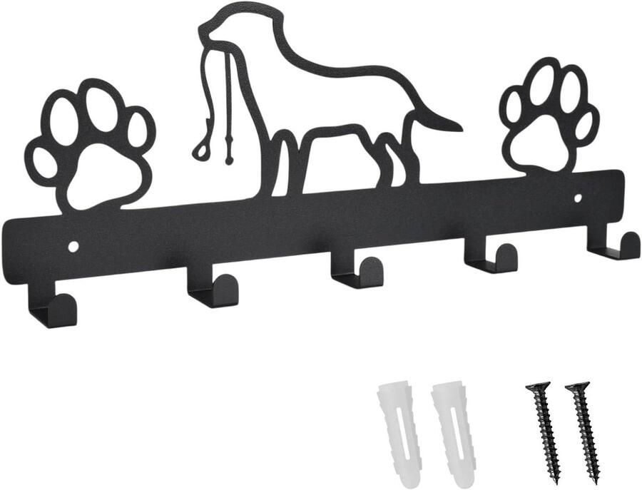 Allecto plus Metalen honden sleutelhouder met 5 haken zwart ijzer wandmontage honden garderobe voor wanddecoratie badkamer keuken