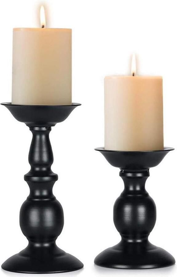 Allecto Plus Metalen kandelaar voor Bruiloft en Festival Decoratieve Kaarshouder voor Tafel Geschikt voor Kaarslicht Diner Huisdecoratie Cilindrisch Design Retro Stijl Verjaardag en Feestdecoratie Small + Large